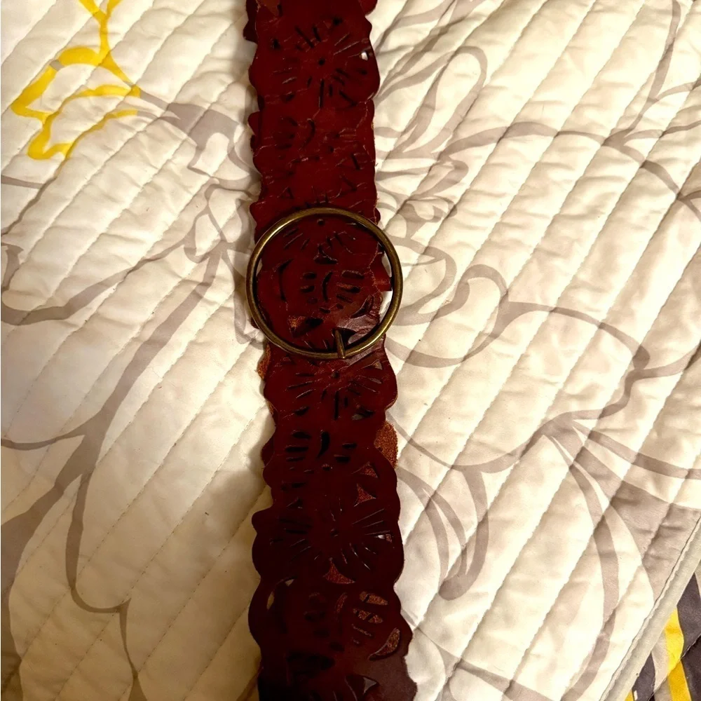 Mocha Mousse Brown Leather Belt with Gold Buckle